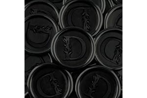 WADKOOTO 25Pcs Black Wax Seal Stickers Handmade Vintage Botanical Leaves Adhesive Letter Wax Stickers for Wedding Party Invitations, Envelope, Gift Wrap, Christmas(Initial D, Black Max)