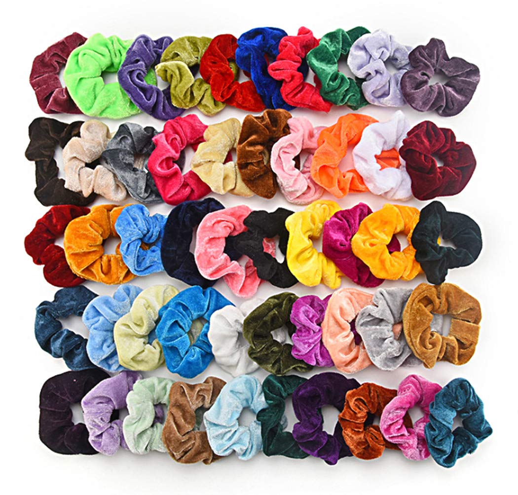 Ranvi 50PCS Head Rope Curly Velvet, Chiffon, Satin Elastic Hair Head Rope, No Harm, Soft Hair Accessories for Ladies or Girls