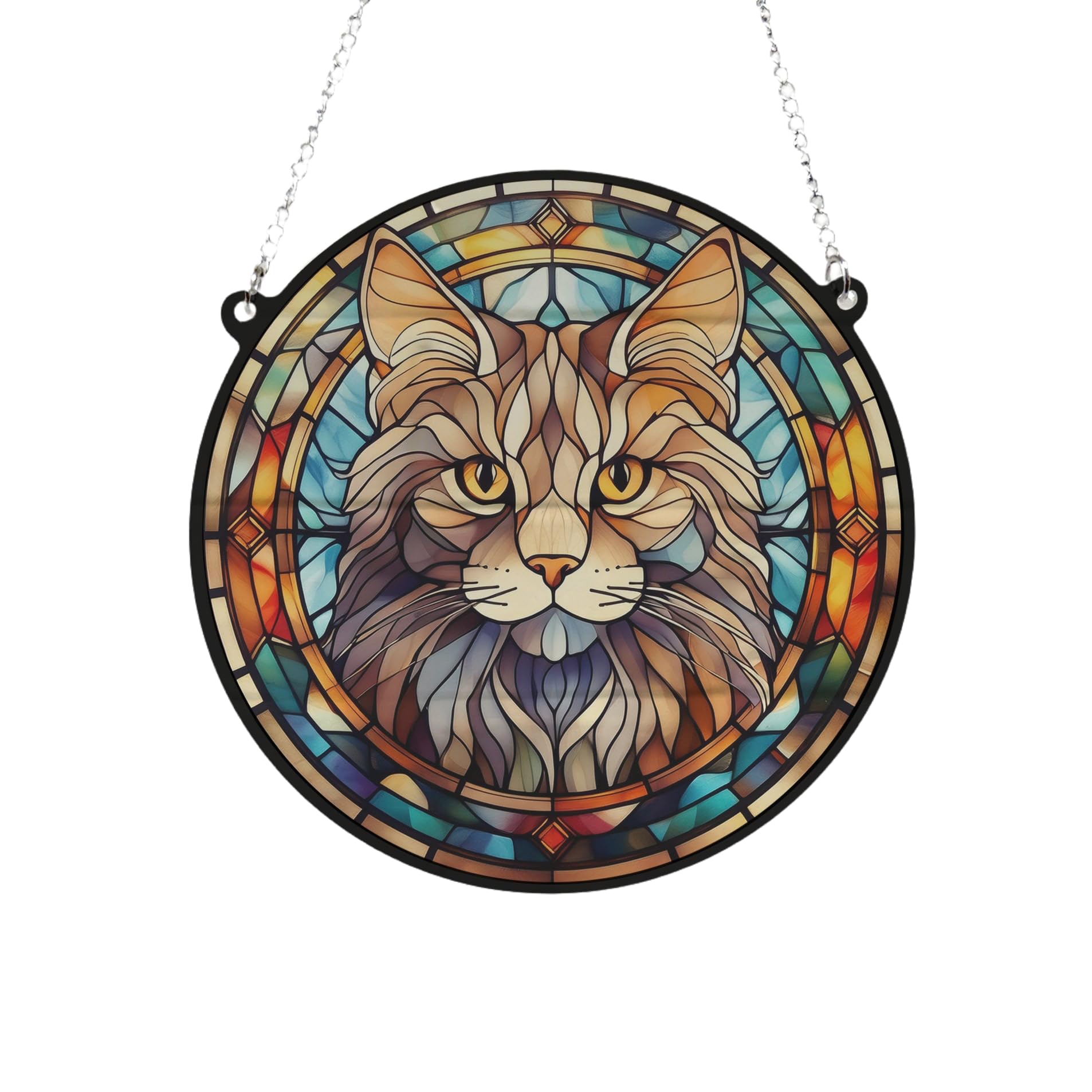 Image Industry Cat Maine Coon Stained Glass Effect Suncatcher - Garden Gift - Cat Gift - Pet Memorial (13cm)