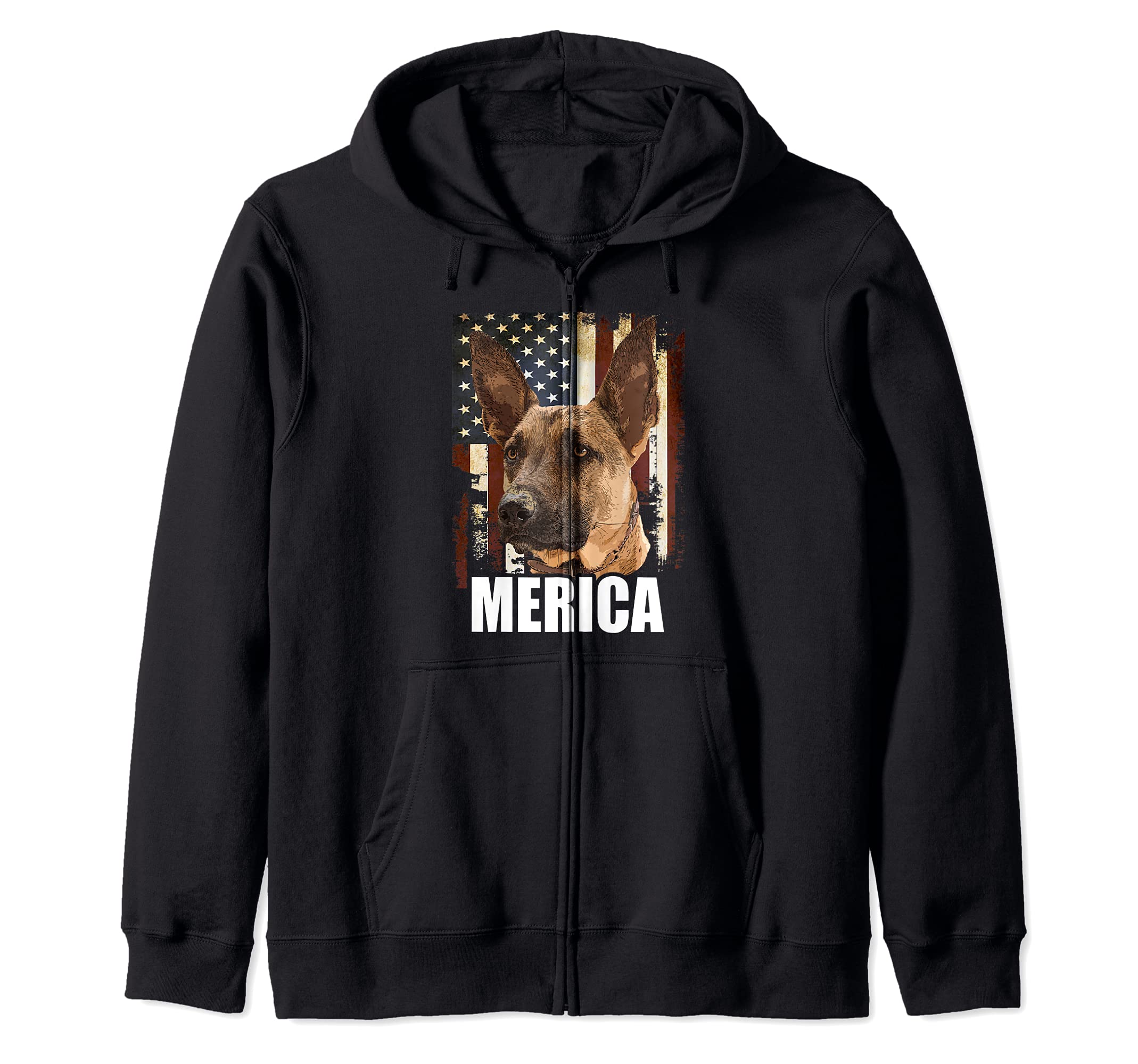 Maligator Belgian Malinois Dog USA America Flag Patriotic Zip Hoodie