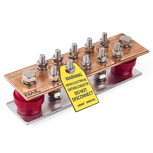 LBY Copper Ground Bar Kit – 0.157" X 2.36" X 7.87" With 10 Terminal Positions, Wall Mounted Grounding Busbar, Includes Brackets & Insulators