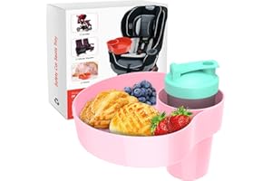 OMYPOTT Car Seat Snack Tray for Kids: Kids Car Seat Tray with Cup Holder, Toddlers Road Trip Essential, Travel Snacks Food Plate for Stroller, Boosters with a Cup Holder (Pink)