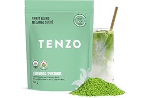 Tenzo Matcha Green Tea Powder, Organic Cafe Sweetened Matcha Latte Green Tea Powder, Ceremonial Barista Crafted Mix - Authent