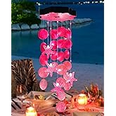 Toodour Solar Wind Chimes for Outside, Shells Light Gifts for Mom Grandma Women Wife Girls, Waterproof Solar Outdoor Decorative Mobile Light for Holiday Garden Porch Yard Outdoor Decor (Pink)