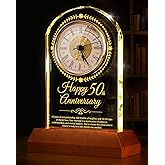 Sttokilly 50th Wedding Anniversary Crystal Quartz Clock with Wooden Light Base,50 Years of Marriage Gift,Happy Golden Anniversary Decoration Gift,for Parents,Grandparents,Couple