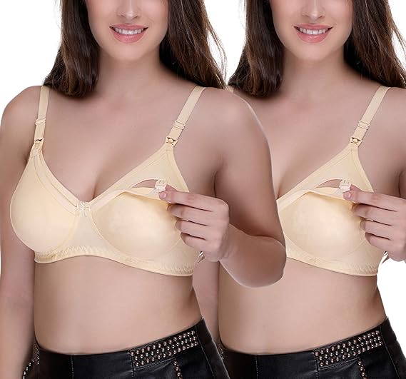 Women's Full Cup Cotton Nursing Maternity Feeding Bra (Pack of 2, Size 30D)