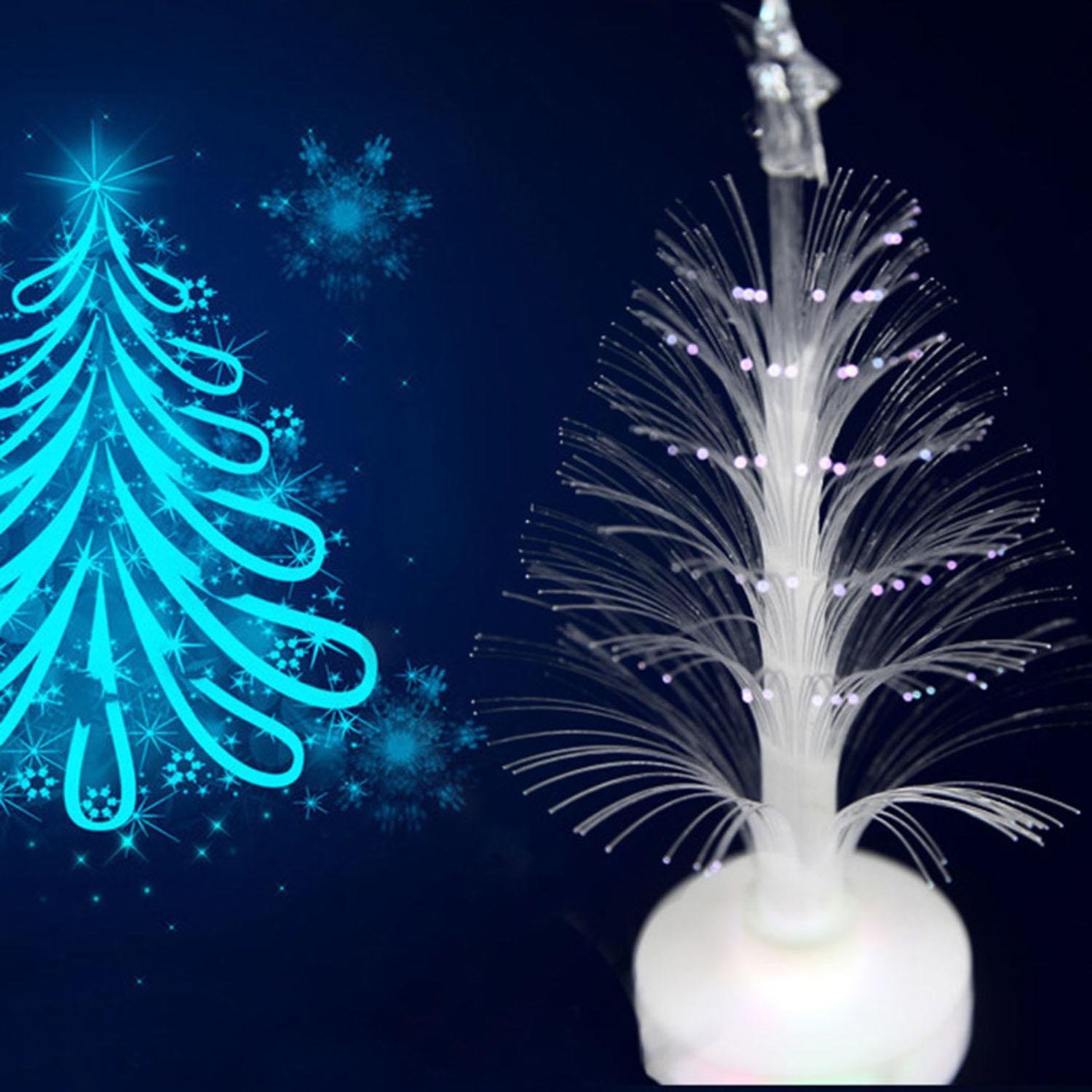 Kikole Christmas Tree LED Night Light, Fiber Optic Decorative Xmas Tree Light 7 Color Changing Table Lamp for Home Party Christmas Decor