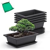 GROWNEER Bonsai Pots with Drainage Tray 6 Pack 9 Inch Bonsai Training Pot | with 1 Repotting Mat, Bonsai Tree Rectangle Planter for Plants Container, Succulent Growing Pot for Garden Outside Indoor
