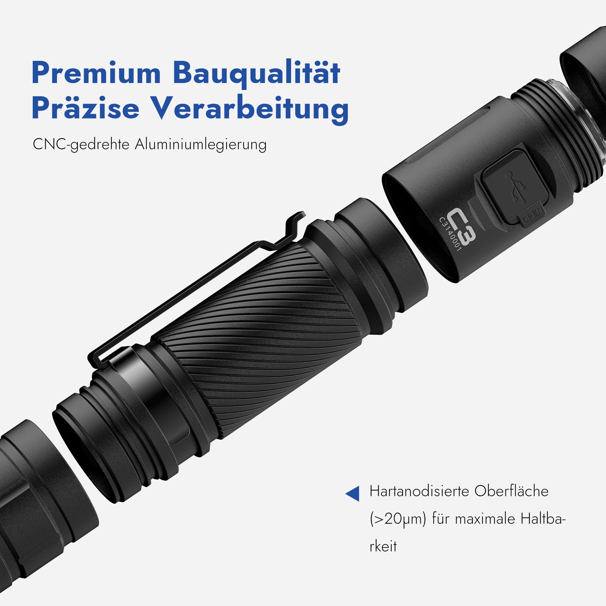 WUBEN C3 LED Taschenlampe Extrem Hell USB C Aufladbar 1200 Lumen IP68 Wasserdicht mit 6 Modi Taktische Handheld klein Taschenlampe für Outdoor Camping Wandern Notfall 6