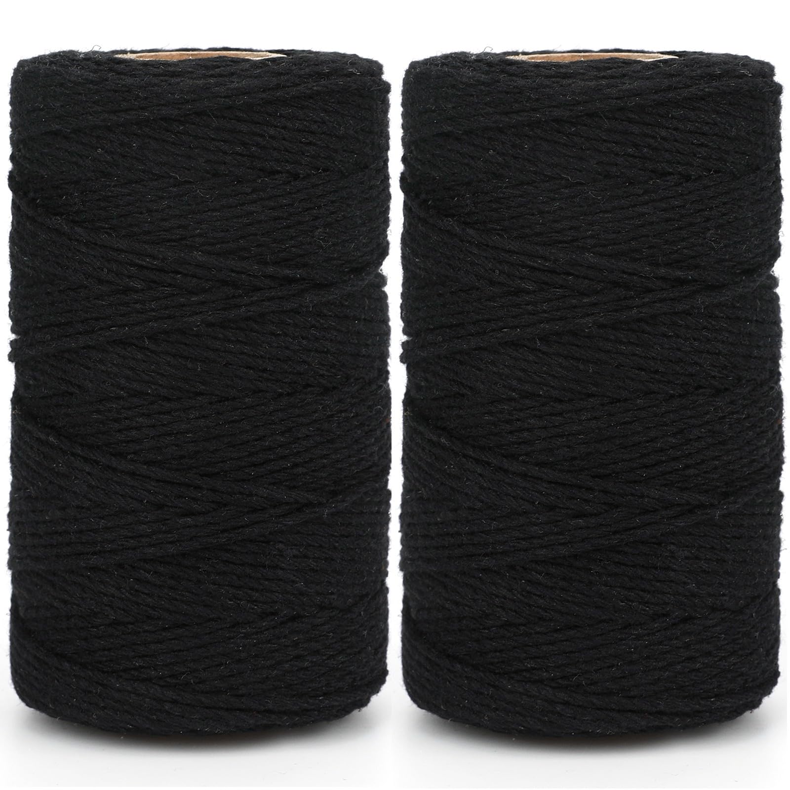 KINGLAKE 2x100m Black Cotton String, 2mm Butchers String Kitchen Bakers Twine for Crafts, Baking, Gift Wrapping, Gardening, Knitting, Wall Hanging, Cooking Meat