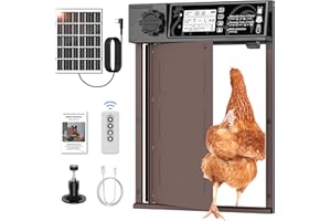 SOLARCLUCK Automatic Chicken Coop Door Solar - Powered Auto Chicken Door Opener, Timer/Light Sensor Modes for Safe and Convenient Chicken Keeping with Intelligent Obstacle Sensors, Remote Control, Brown