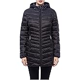 Rokka&Rolla Women's Packable Lightweight Puffer Jacket Water-Resistant Hooded Winter Long Coat