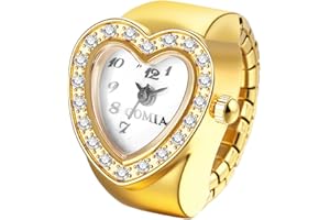 JewelryWe Men Women Finger Watch Round Analog Easy Read Quartz Finger Rings Watches, Adjustable Size Clock Ring for Christmas