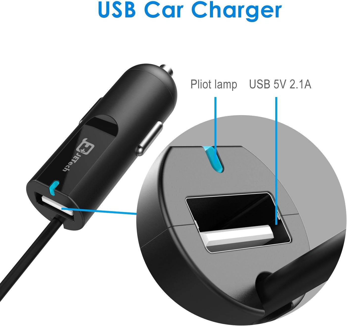 JETech Wireless FM Transmitter Radio Car Kit for Smart Phones Bundle with 3.5mm Audio Plug and Car Charger (Black)