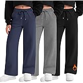 LessonZoo 3 Pack Girls' Sweatpants Fleece Lined Wide Leg Drawstring Casual Kids Open Bottom Pants with Pockets Teen Girl