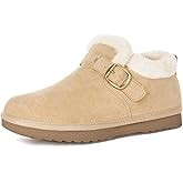 Womens Snow Boots Genuine Suede Leather Mini Boots Faux Fur Lining Winter Ankle Booties Water Resistant Warm Short Boots Outdoor Non Slip Memory Foam Insole w/Adjustable Buckle