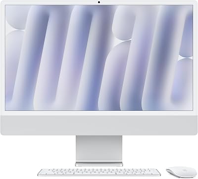 iMac Ordenador de Mesa Todo en uno con Chip M4, CPU y GPU de 8 núcleos: diseñado para Apple Intelligence, Pantalla Retina de 24″, 16 GB de RAM, SSD de 256 GB,Vidrio Nano­Texturizado - Plata