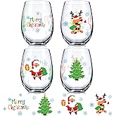 Patelai 4 Pieces Christmas Wine Glass, 17 oz Merry Christmas Stemless Wine Glass Creative Festival Ideal Gifts Cups Tumblers for Women Men Family Friends Holiday Anniversary Party
