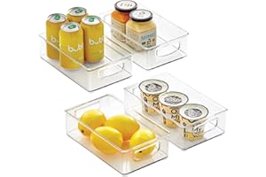 mDesign Plastic Kitchen Pantry Cabinet, Refrigerator or Freezer Food Storage Bins with Handles - Organizer for Fruit, Yogurt, Snacks, Pasta - Food Safe, BPA Free, 10” Long - 4 Pack, Clear