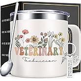 Lifecapido Vet Tech Gifts, Veterinary Technician 14oz Coffee Mug with Keychain, Vet Tech Week Christmas Birthday Gifts for Veterinarian Veterinary Technologists, Creamy