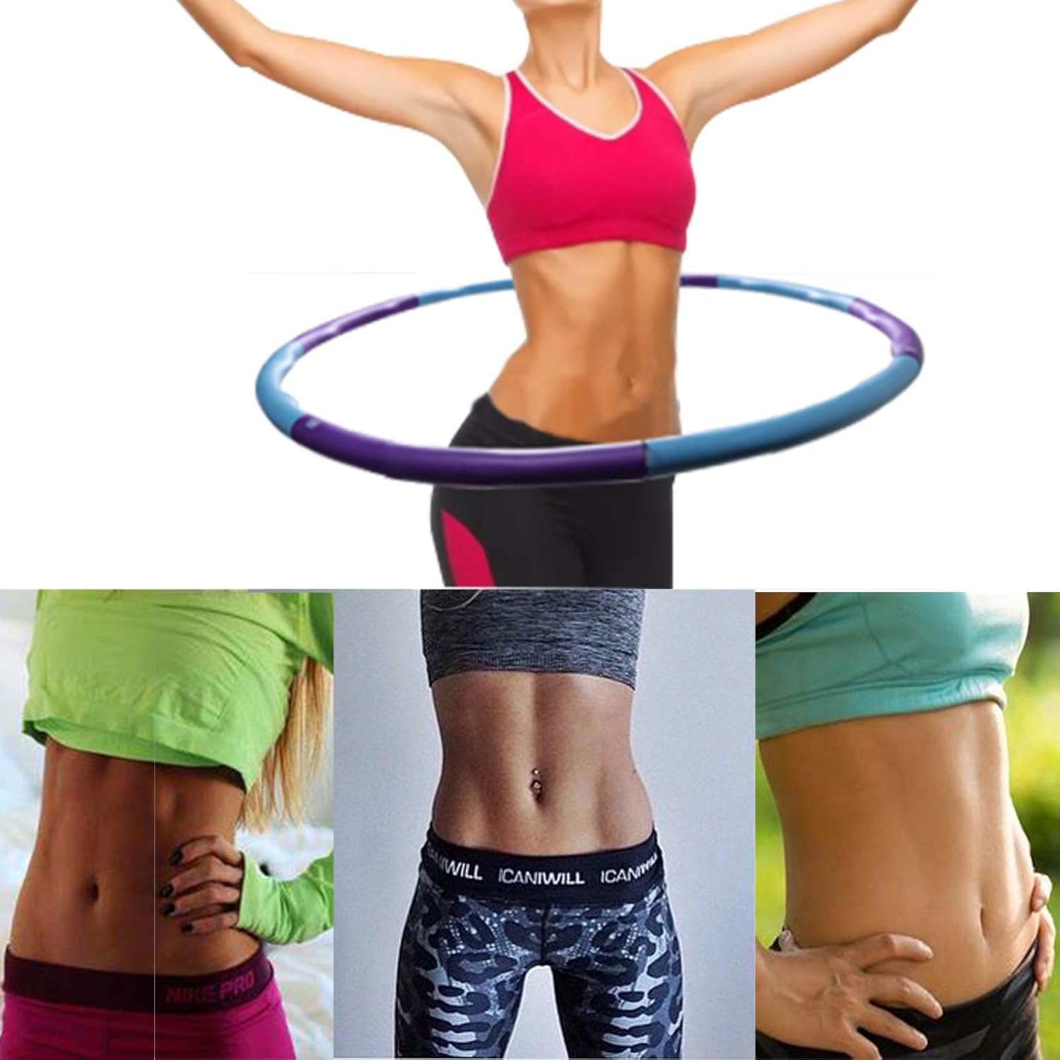 QAZWER Adults Hoola Hoop Fitness Weighted Detachable Jump Rope Lose Fast Weight Professional Hula Hoop 8 Section 3 Lbs Blue Purple: Toys & Games