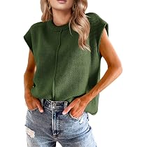 Saodimallsu Womens Sleeveless Sweater Vest Fringe Cap Sleeve Western Boho Trendy Crew Neck Pullover Knit Tops Green At Women's Clothing Store
