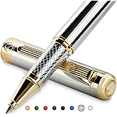 Scriveiner Silver Chrome Rollerball Pen - Stunning Luxury Pen, Real Gold Plating, Schmidt Ink Refill, Best Roller Ball Pen Gift Set for Men & Women, Professional, Executive Office, Fancy Pens