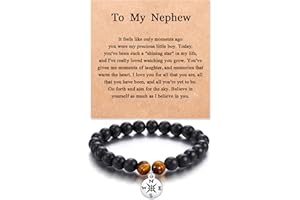 KINGSIN Men's Compass Bracelet with Black Onyx and Tiger Eye Stones - Perfect Jewelry Gift for Graduation, Birthday, and More