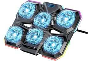 LIANGSTAR Laptop Cooling Pad Gaming Laptop Cooler, Laptop Fan Cooling Stand with 6 Quiet Fans for 15.6-17.3 Inch, 7 Height Adjust, RGB LED Light 4 Modes, Switch Control Fan Speed, 2 USB Port, 2023 New