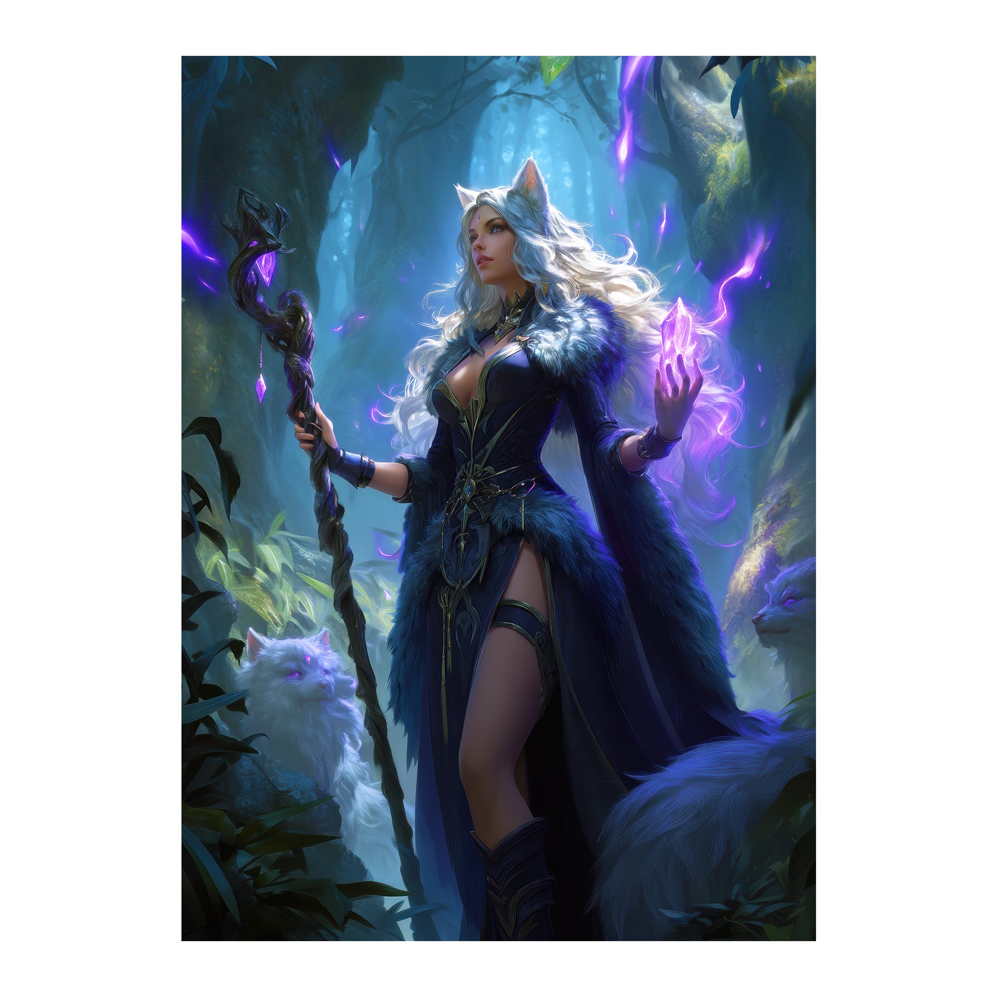 Photo 1 of Katomula 100 MTG Card Sleeves with 100 Inner Sleeve, Textured Back Art Sleeves, Fit Standard Size Cards- Cat Warlock