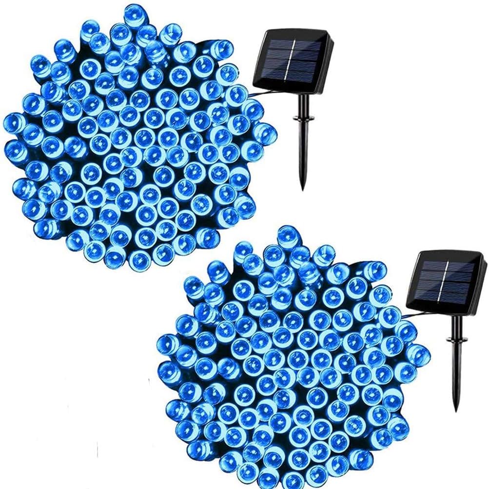 Solar Fairy String Lights Outdoor Waterproof, WOOHAHA 2 Pack 72ft 200LED Updated Version 6hrs Timer Function with USB Cable Solar Powered String Lights for Christmas Patio Garden Party(Blue)