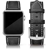 EDIMENS Leather Bands Compatible with Apple Watch 42mm 44mm, Genuine Leather Vintage Strap Classic Buckle Compatible with Apple iWatch Series 5/4/3/2/1, Sports&Edition Men & women, Classic Black