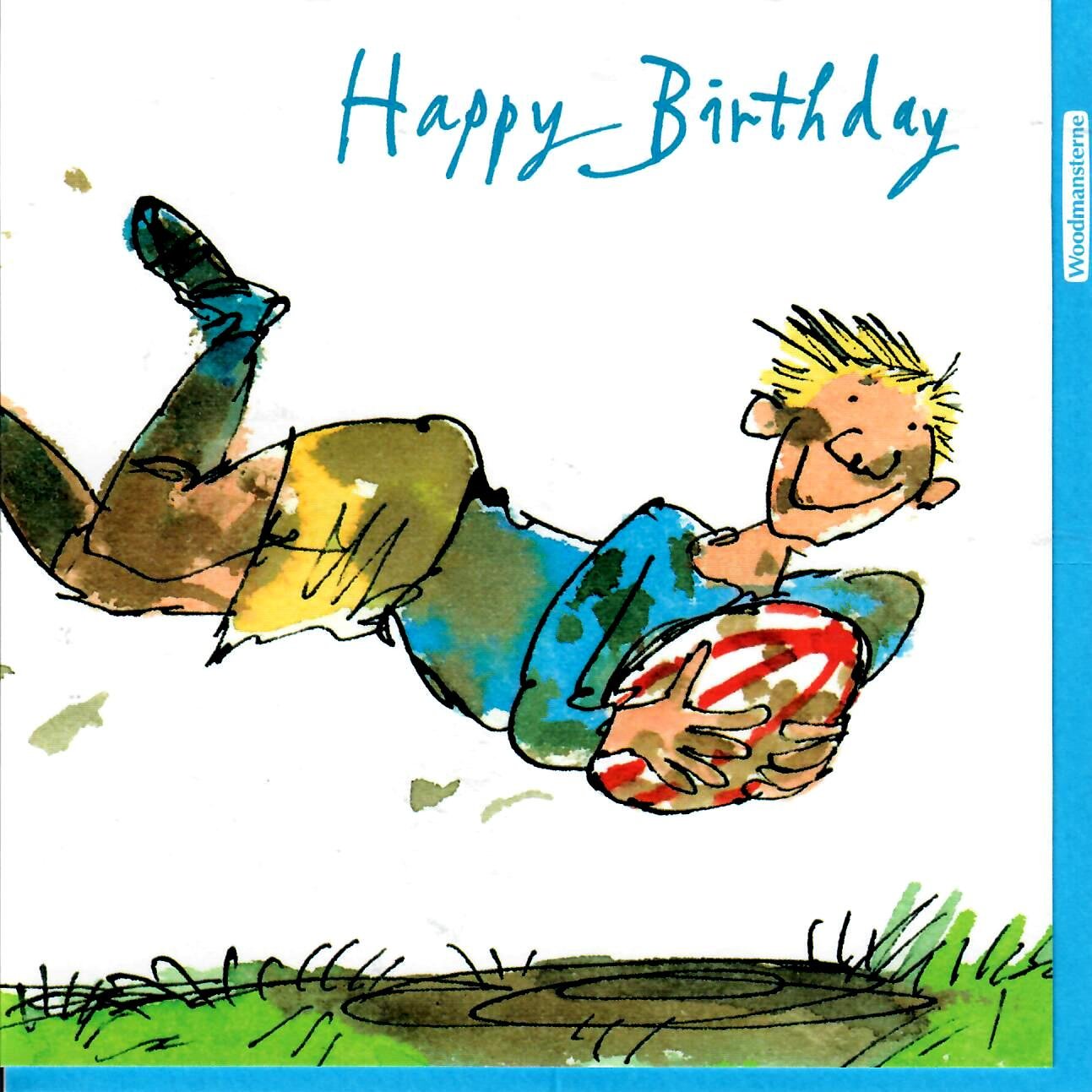 Woodmansterne Male Birthday Card - Quentin Blake - Rugby Star