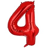 40 Inch 4 Red Number Balloons Mylar Foil Helium