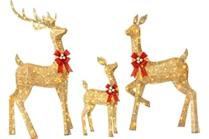 TECHSHARE Jingle Joy 5ft Large Twinkle Lighted Outdoor Christmas Deer Set with LED Lights – 3-Piece Holiday Reindeer Family Decor for Yard Display - Weather-Resistant Decorations for Festive Season with Stakes