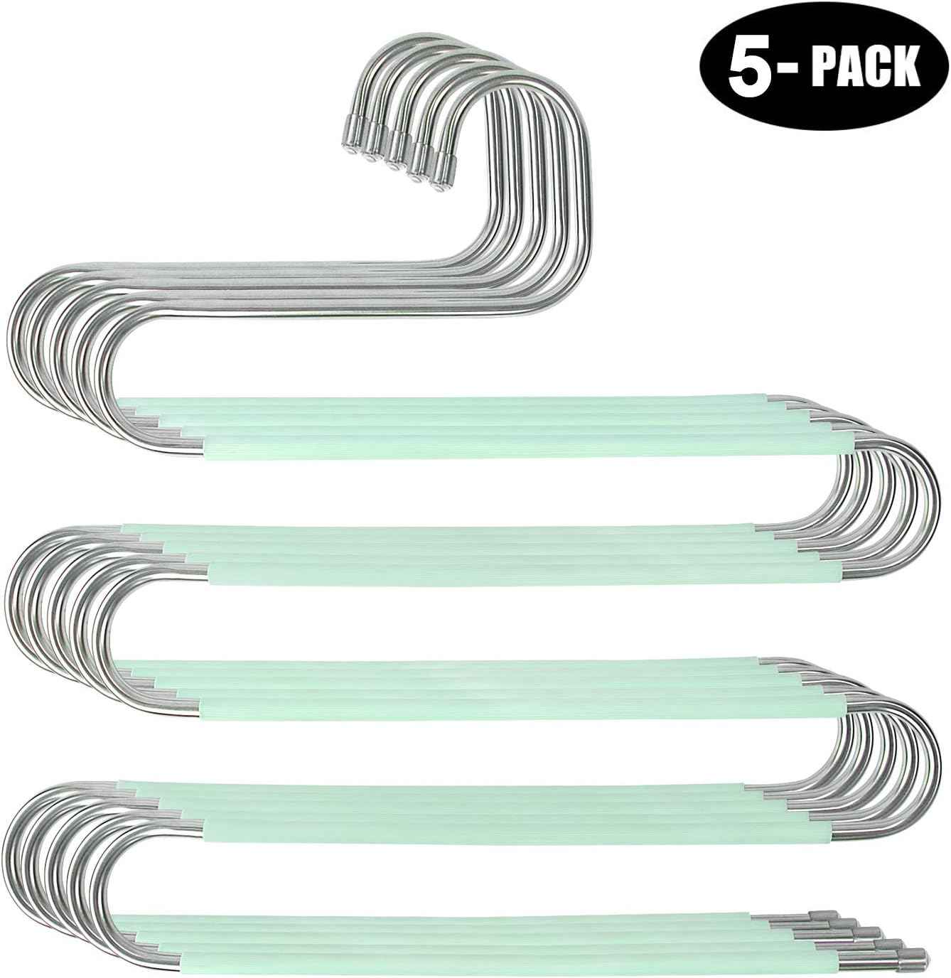 HAIMST Pants Hanger S Shaped Trouser Hanger Stainless Steel Pants Hanger Space Saving Non Slip Hanger for Pants Jeans Scarf (5 Pack-Teal)