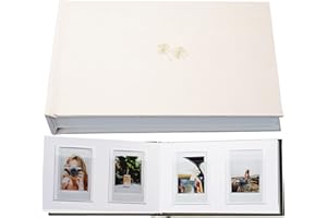 HEY BLANKS 3 Inch Vegan Leather Hardcover Mini Photo Album with Writing Space 52 Pockets Compatible with Fujifilm Instax Mini 11 9 8 7s 90 70, Wedding Mini Photo Album (Cream)