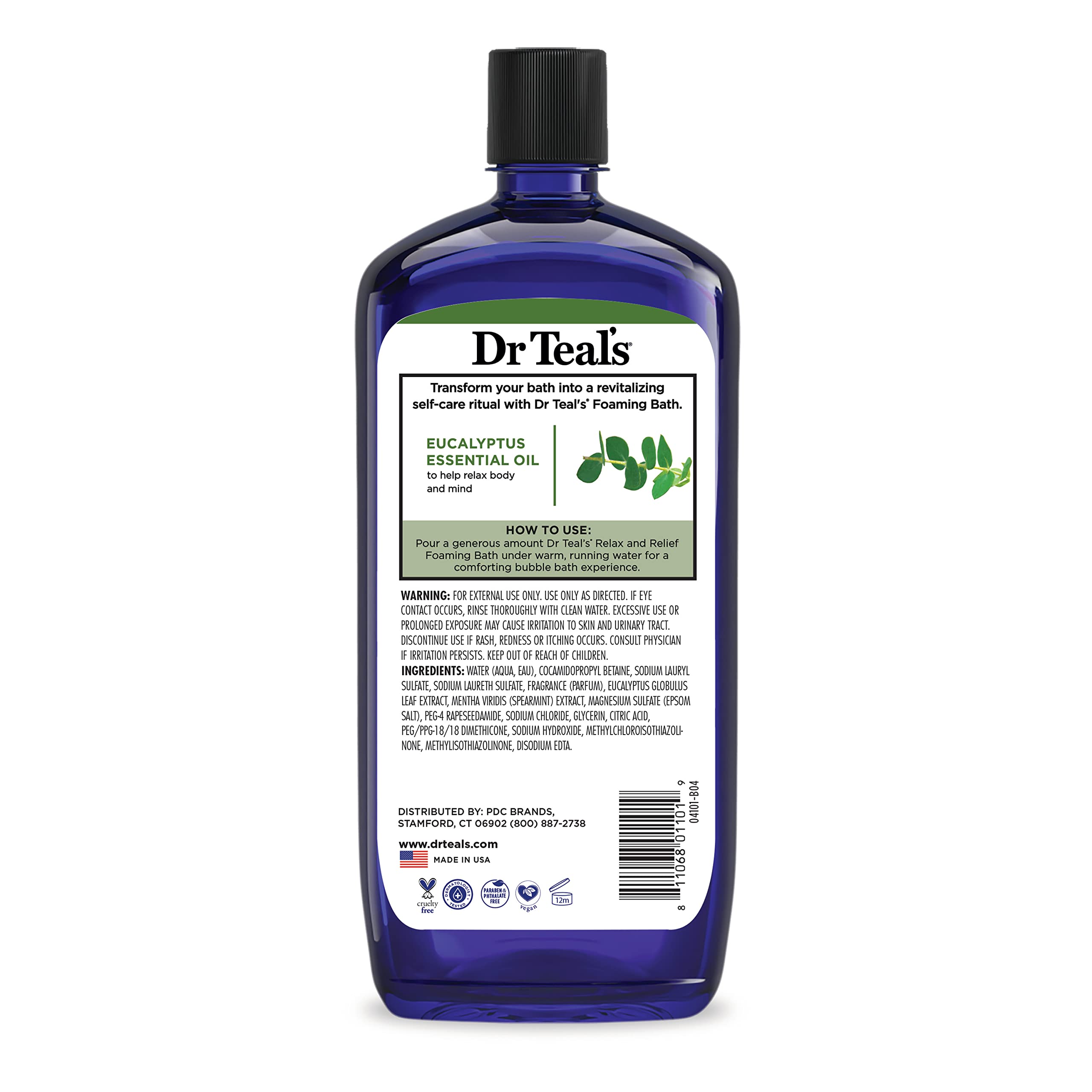 Dr Teal's Foaming Bath with Pure Epsom Salt, Relax & Relief with Eucalyptus & Spearmint, 34 fl oz