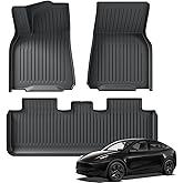 Floor Mats for Tesla Model Y 5-Seat 2021-2024 2025 2026 Juniper All Weather Floor Liners TPE 1st & 2nd Row Car Mats Interior Accessories Black