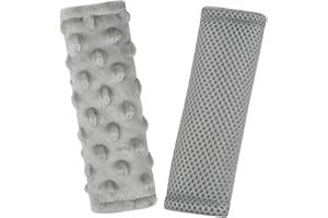 WINGHENLEE Baby Car Seat Strap Pads, Car Seat Strap Shoulder Covers for Baby Infant Toddler, Double-Sided Car Seat Belt Covers for Stroller/Pushchair/Baby Swing,Soft Flannel & Mesh, Gray
