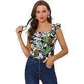 Allegra K Women's Tropical Tank Top Floral Print Square Neck Summer Beach Tops