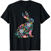 Floral Easter Women Girls Easter Bunny Spring Flowers Rabbit T-Shirt