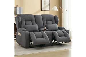 IPKIG 65.3" RV Loveseat Recliner | Double Recliner RV Sofa with Console |Faux Leather Reclining RV | RV Theater Seats |RV Theater Seating | RV Furniture, Manual Recliner Chair (Grey)