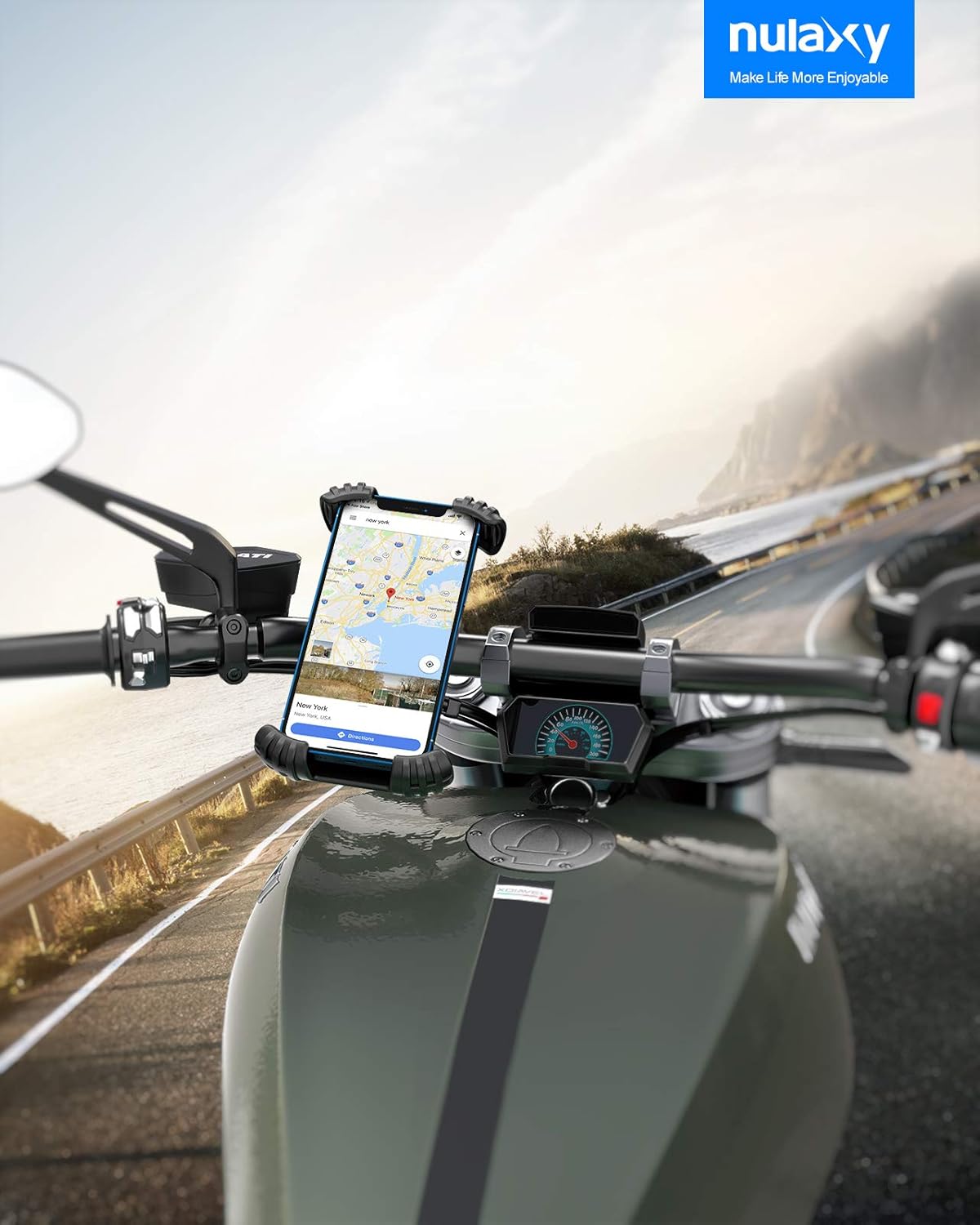 Nulaxy H18 Bike Phone Mount, Bicycle Phone Holder - Handlebar Adjustable Motorcycle Cell Phone Mount Clamp, Compatible with Phone 12 / Phone 11 Pro Max, S9, S10, S20+ and More 4.7" - 6.8" Devices