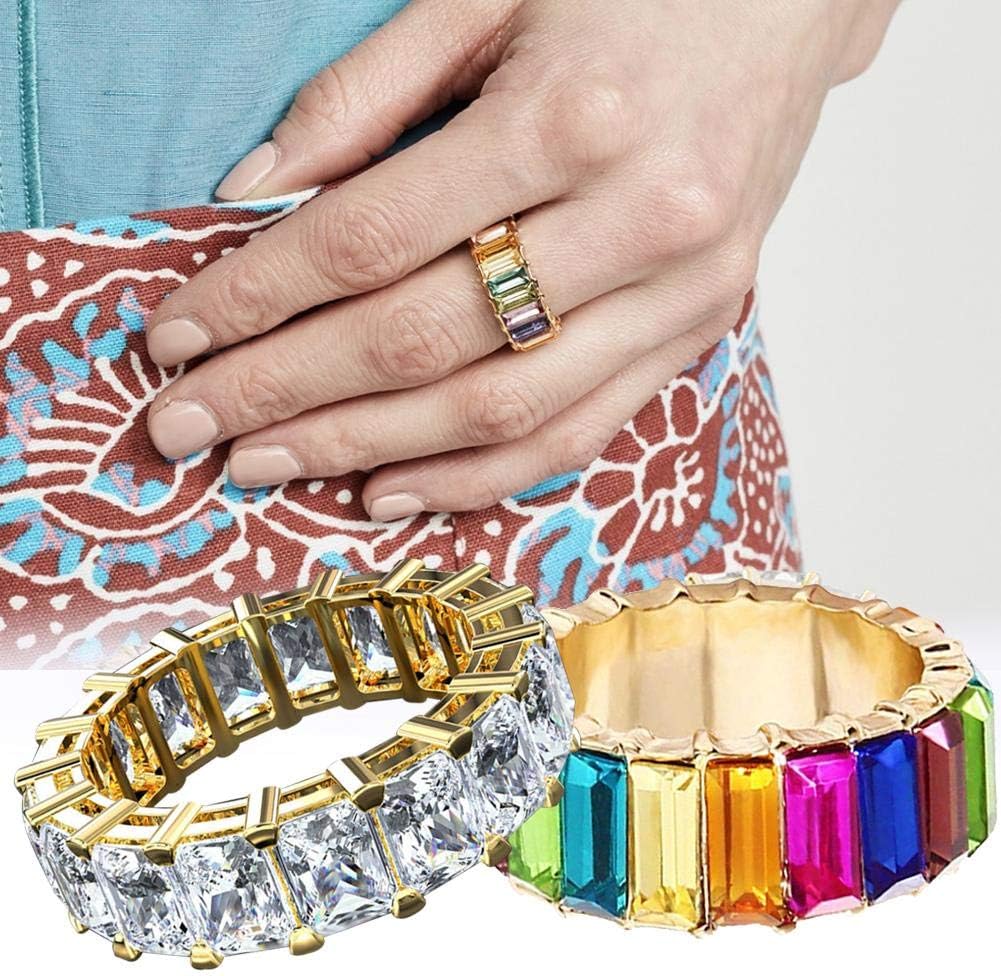 Sanmubo Trading European American Fashion Jewelry Rainbow Square Baguette Engagement Ring for Women Colorful Cubic Zirconia Eternity Band Ring