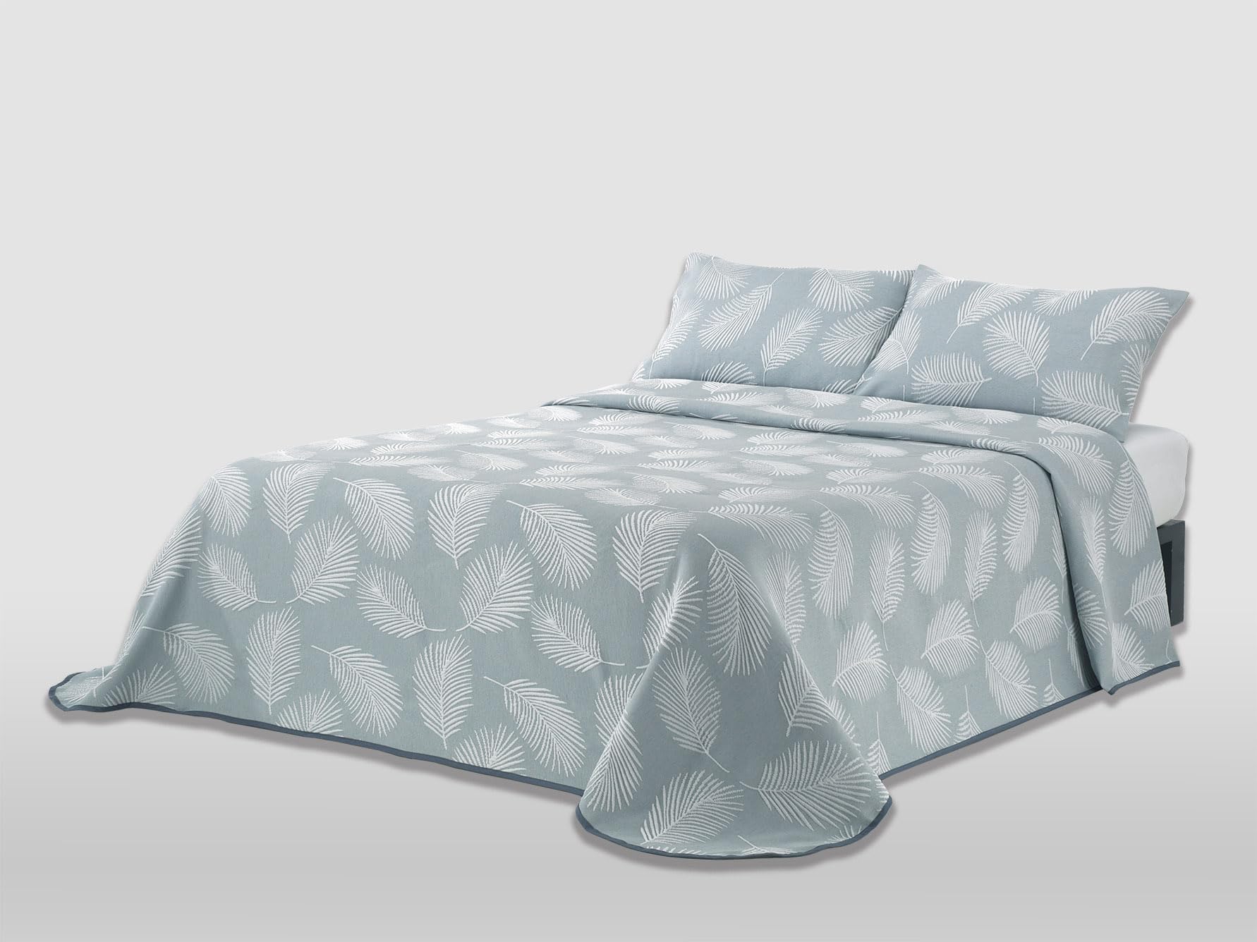 MANTAS MORA - Jacquard Recycled Cotton Bedspread Combined Natural Feel Lightweight and Breathable Design N15, 235 x 270 cm, Blue