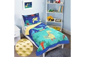 ACRABROS Toddler Bedding Set-4 Pieces Toddler Bedding Sets for Girls Boys Includes Comforter Fitted Sheet Flat Sheet and Reversible Pillowcase,Ultra Soft Toddler Bed Set, Dinosaur