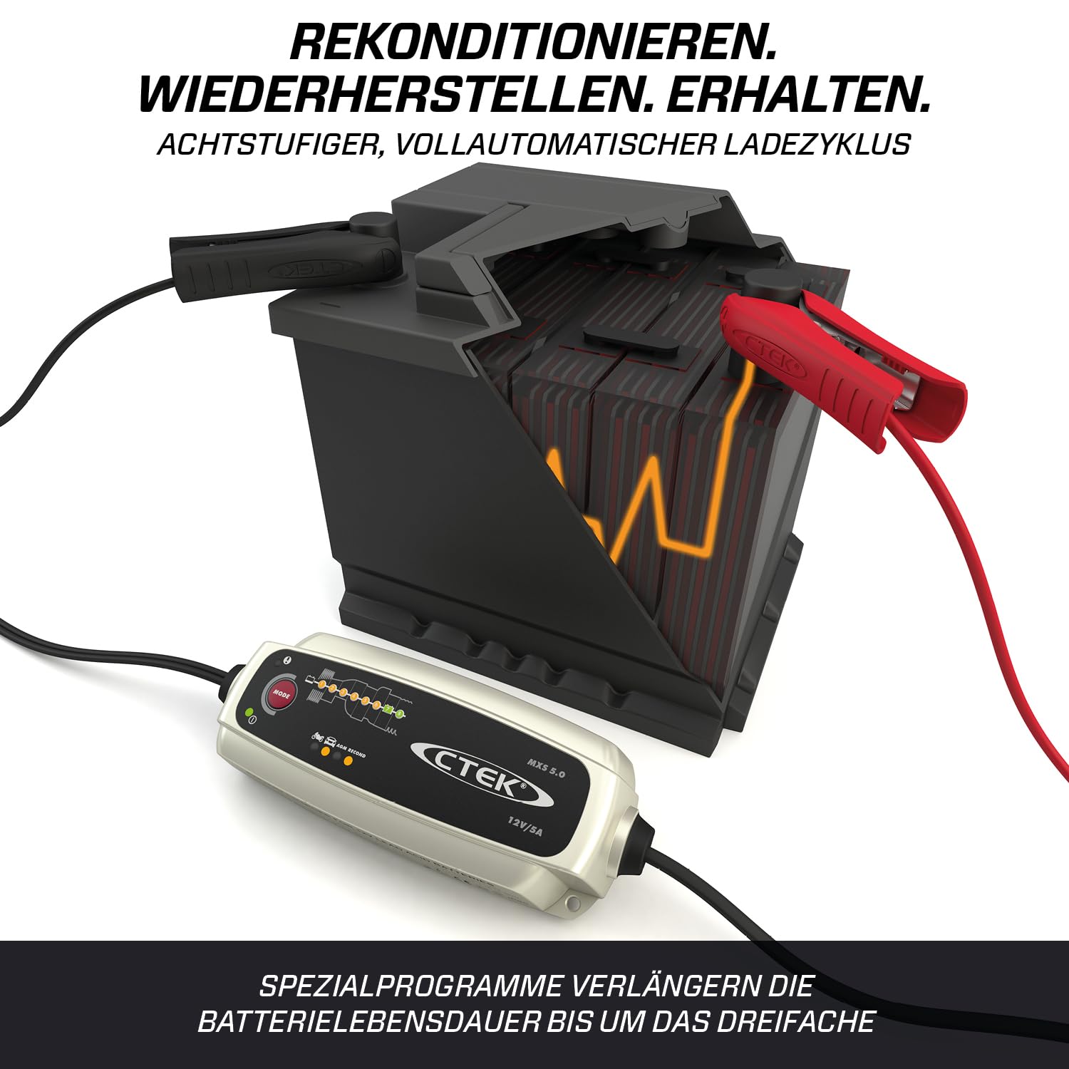 CTEK MXS 5.0, Batterieladegerät 12V, Temperaturkompensation, Intelligentes Ladegerät Autobatterie, Ladegerät Auto Und Motorrad, Batteriepfleger Mit Rekonditionierungsmodus Und AGM-Option 5