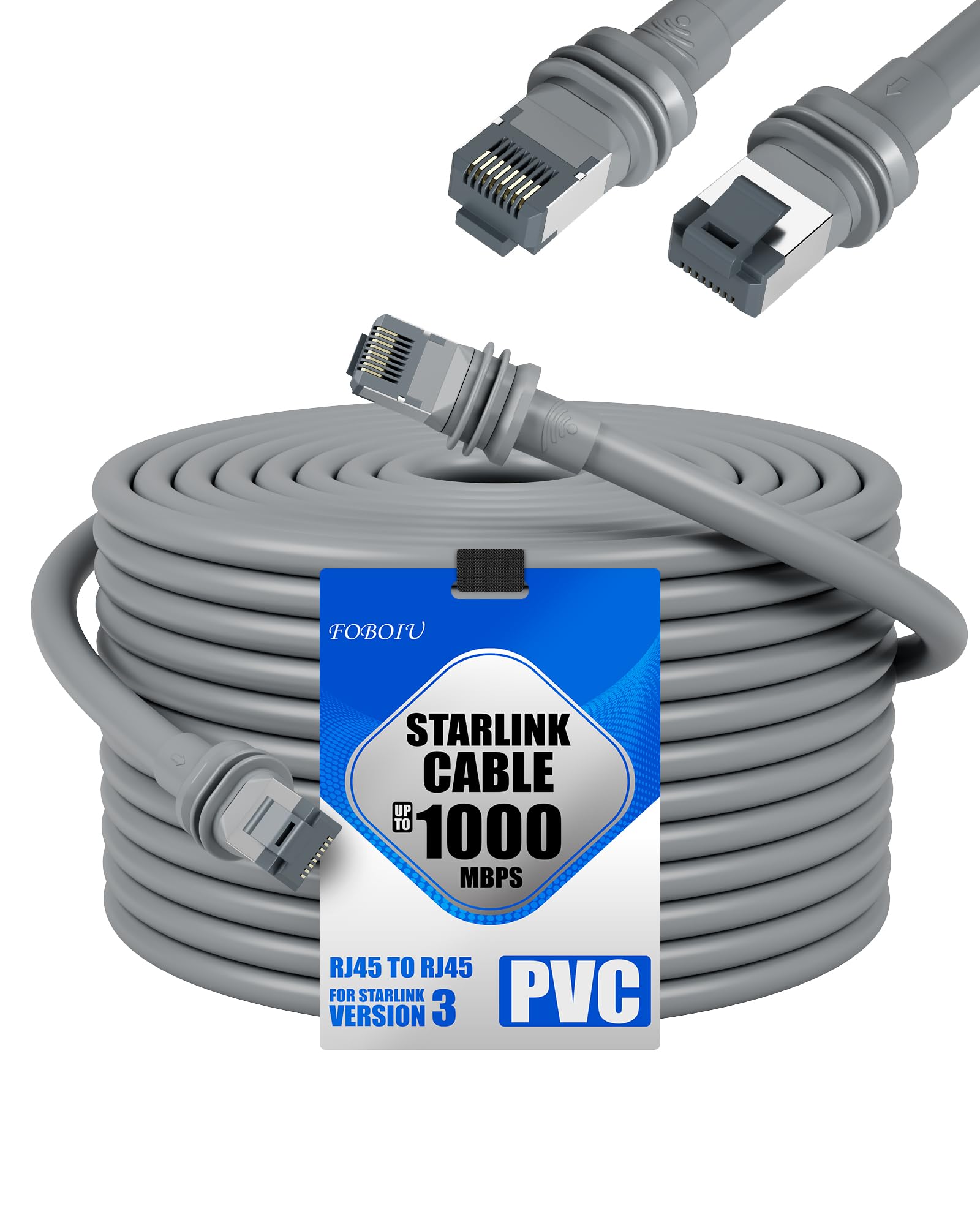 Photo 1 of Foboiu Starlink Gen 3 Cable 150FT, Suitable for Starlink Ethernet Replacement Cables. Standard V3 and Mini 26AWG Shielded Waterproof Outdoor Type, Gray (150 Feet/46 Meters)