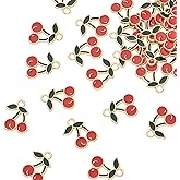Pack of 80 Cherry Enamel Charms Gold Plated Colored Pendants Hawaii Style Accessories for Necklace Bracelet Jewelry Making DIY Crafting